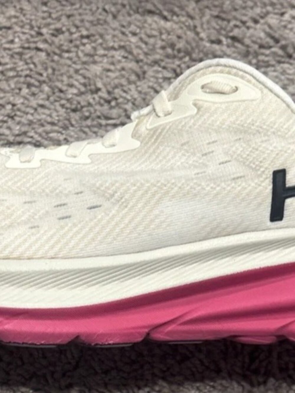 Hoka Clifton 9 Womens Size 9.5 B White Pink Yellow 1127896 EBDB Running Shoes